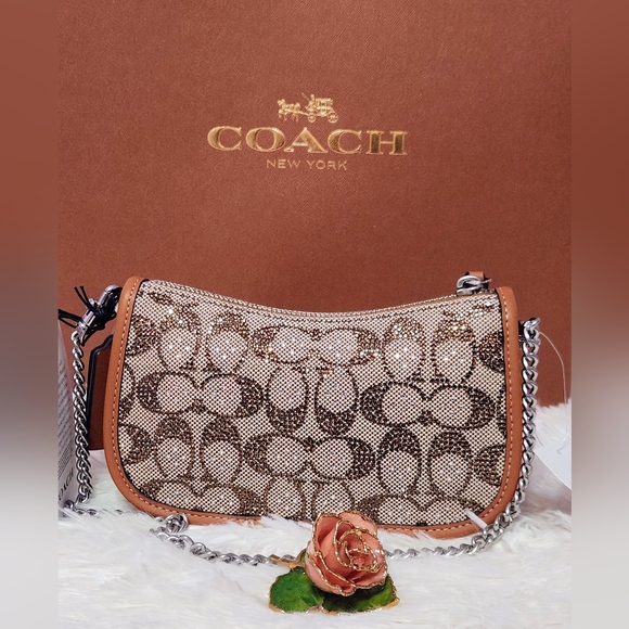 Coach Originals Swinger Crystal Signature Jacquard Chain Shoulder Bag 20 - Picture 3 of 13